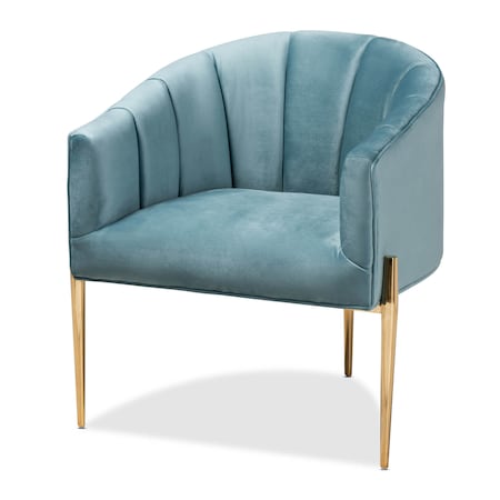 Baxton Studio Clarisse Light Blue Velvet Upholstered Gold Finished Chair 157-9781